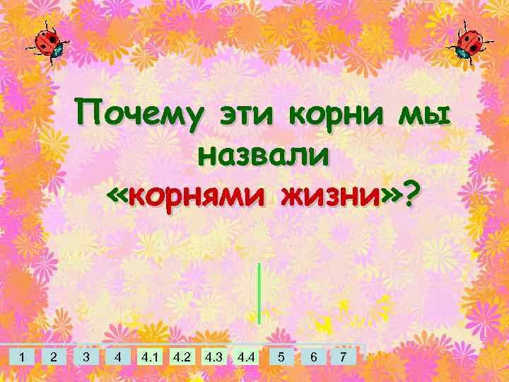 Почему эти корни мы назвали «корнями жизни» ? 1 2 3 4 4. 1