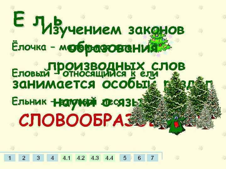 Е л. Изучением ь законов Ёлочка – маленькая ель образования производных слов Еловый –