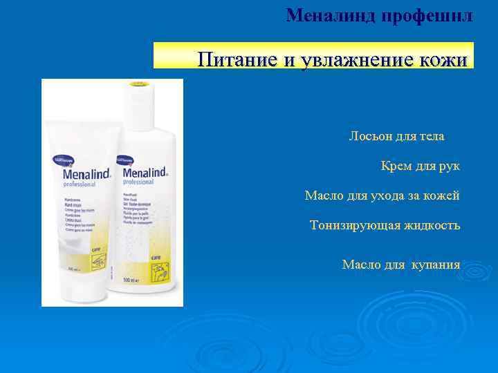 Меналинд профешнл Питание и увлажнение кожи Ø Лосьон для тела Крем для рук Масло