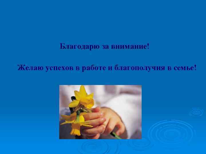 Благодарю за внимание! Желаю успехов в работе и благополучия в семье! 