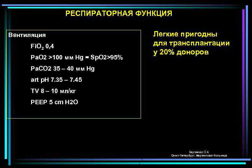 РЕСПИРАТОРНАЯ ФУНКЦИЯ Вентиляция Fi. O 2 0, 4 Pa. O 2 >100 мм Hg