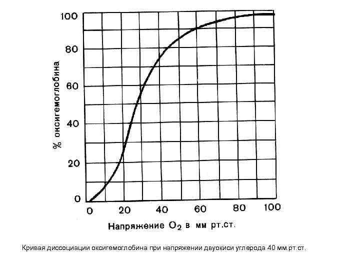 Кривая диссоциации оксигемоглобина при напряжении двуокиси углерода 40 мм. рт. ст. 