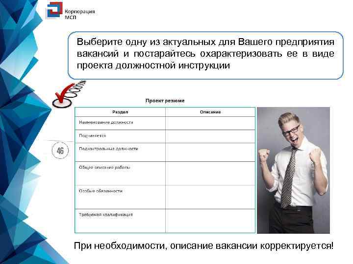 Выберите одну из актуальных для Вашего предприятия вакансий и постарайтесь охарактеризовать ее в виде