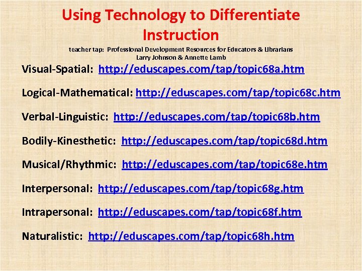 Using Technology to Differentiate Instruction teacher tap: Professional Development Resources for Educators & Librarians