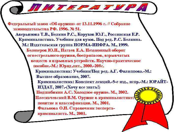 Федеральный закон «Об оружии» от 13. 11. 1996 г. // Собрание законодательства РФ. 1996.