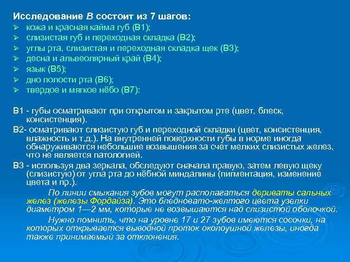 Исследование В состоит из 7 шагов: Ø Ø Ø Ø кожа и красная кайма