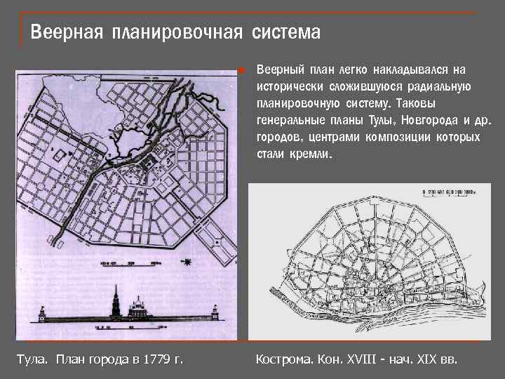 Веерная планировочная система n Тула. План города в 1779 г. Веерный план легко накладывался