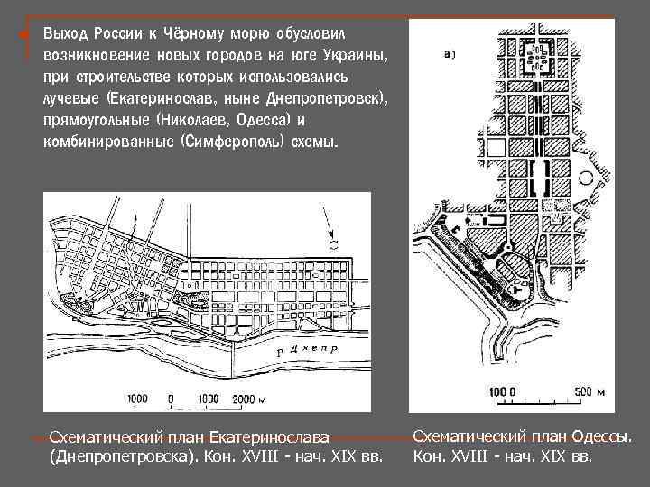 n Выход России к Чёрному морю обусловил возникновение новых городов на юге Украины, при