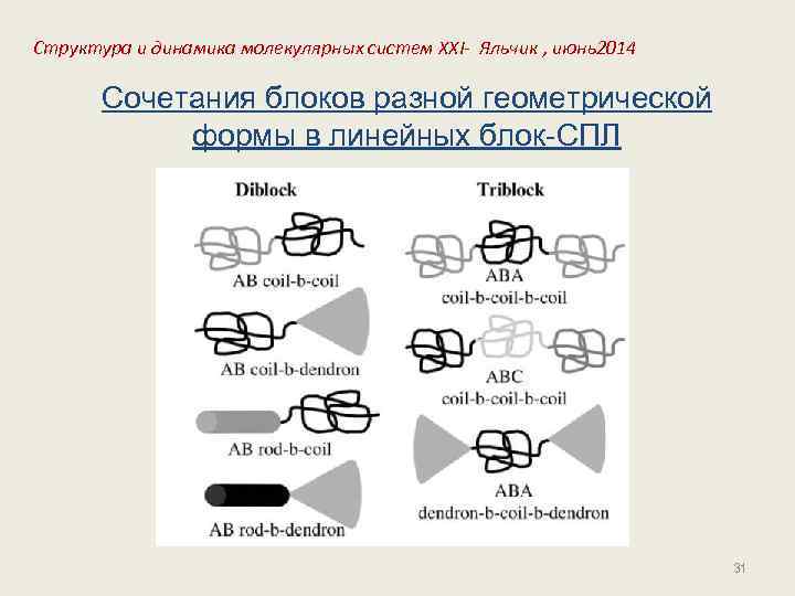 Структура и динамика молекулярных систем XXI- Яльчик , июнь2014 Сочетания блоков разной геометрической формы