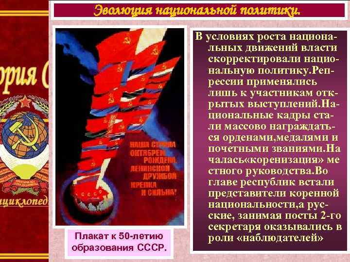 Эволюция национальной политики. Плакат к 50 -летию образования СССР. В условиях роста национальных движений