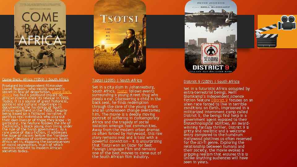 Come Back, Africa (1959) | South Africa Tsotsi (2005) | South Africa Produced by