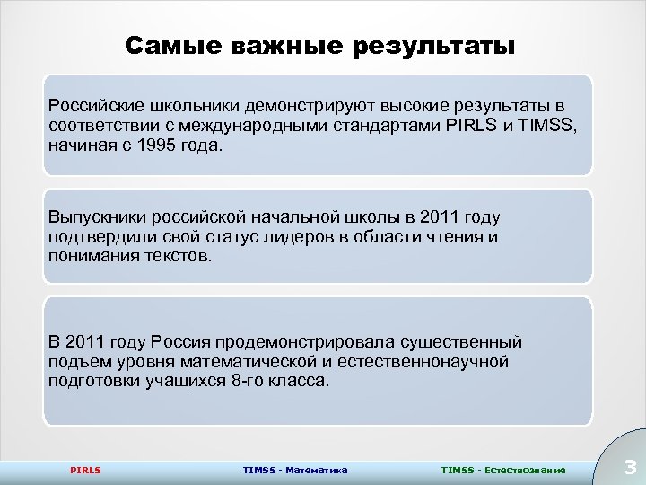 Самые важные результаты Российские школьники демонстрируют высокие результаты в соответствии с международными стандартами PIRLS