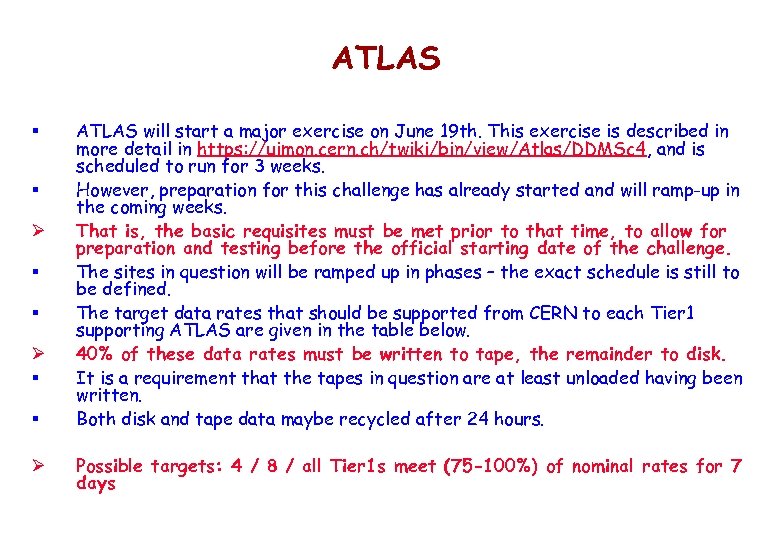 ATLAS § § Ø ATLAS will start a major exercise on June 19 th.