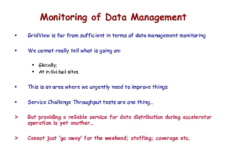 Monitoring of Data Management § Grid. View is far from sufficient in terms of