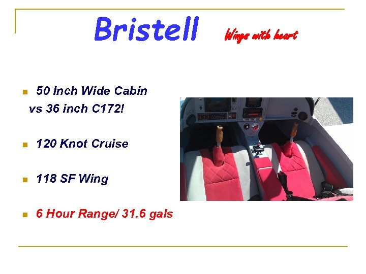 Bristell n 50 Inch Wide Cabin vs 36 inch C 172! n 120 Knot