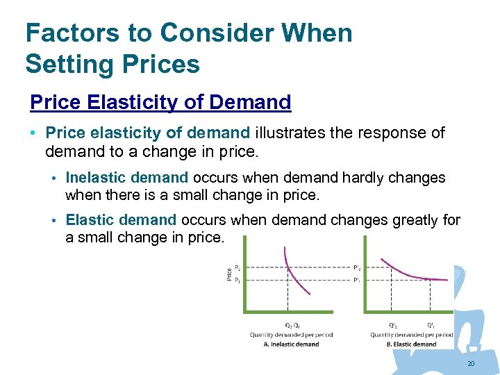 Factors to Consider When Setting Prices Price Elasticity of Demand • Price elasticity of