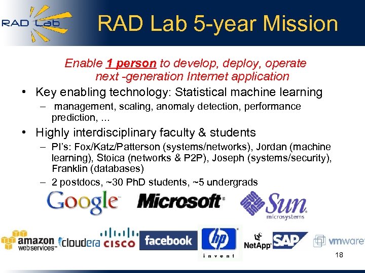 RAD Lab 5 -year Mission Enable 1 person to develop, deploy, operate next -generation