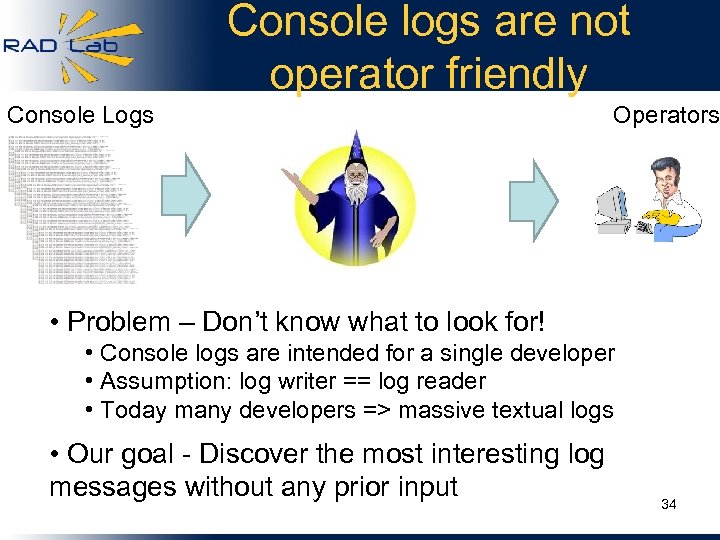 Console logs are not operator friendly Console Logs Operators grep Perl scripts search •