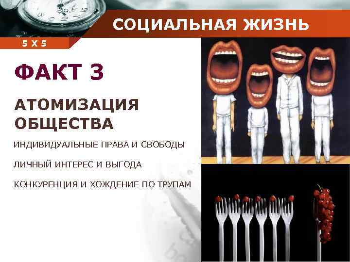 СОЦИАЛЬНАЯ ЖИЗНЬ Company 5 5 Х name ФАКТ 3 АТОМИЗАЦИЯ ОБЩЕСТВА ИНДИВИДУАЛЬНЫЕ ПРАВА И