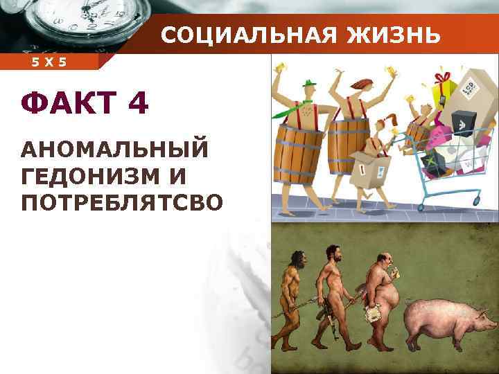 СОЦИАЛЬНАЯ ЖИЗНЬ Company 5 5 Х name ФАКТ 4 АНОМАЛЬНЫЙ ГЕДОНИЗМ И ПОТРЕБЛЯТСВО 