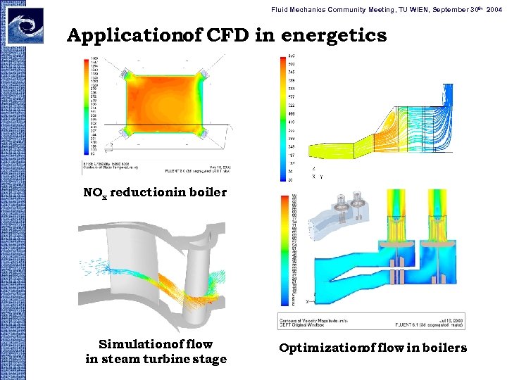 Fluid Mechanics Community Meeting, TU WIEN, September 30 th 2004 Applicationof CFD in energetics
