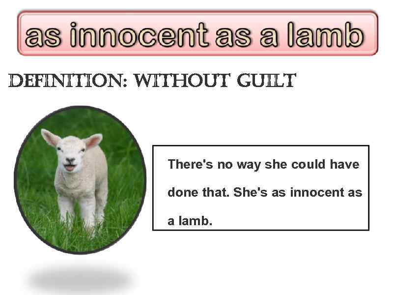 definition: without guilt There's no way she could have done that. She's as innocent