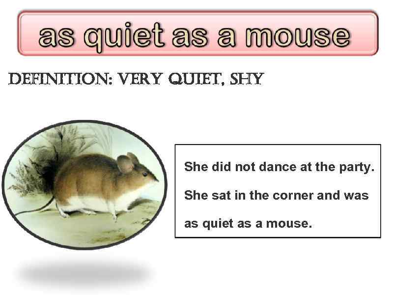 definition: very quiet, shy She did not dance at the party. She sat in