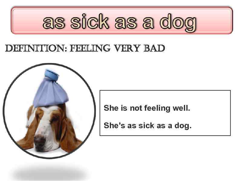 definition: feeling very bad She is not feeling well. She’s as sick as a