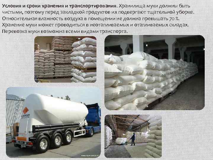 Условия и сроки хранения и транспортирования. Хранилища муки должны быть чистыми, поэтому перед закладкой