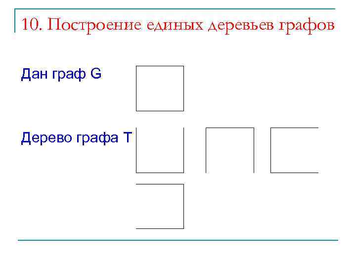 10. Построение единых деревьев графов Дан граф G Дерево графа T 