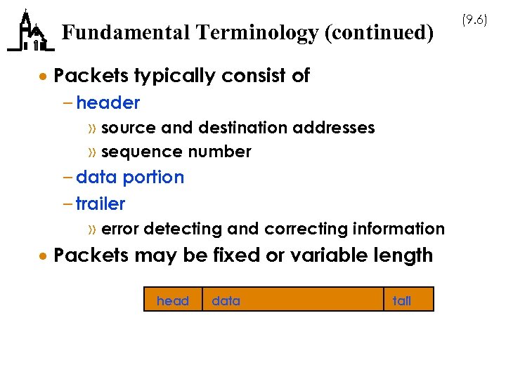 Fundamental Terminology (continued) · Packets typically consist of – header » source and destination