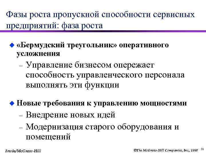 Фазы роста пропускной способности сервисных предприятий: фаза роста u «Бермудский усложнения – Управление бизнесом