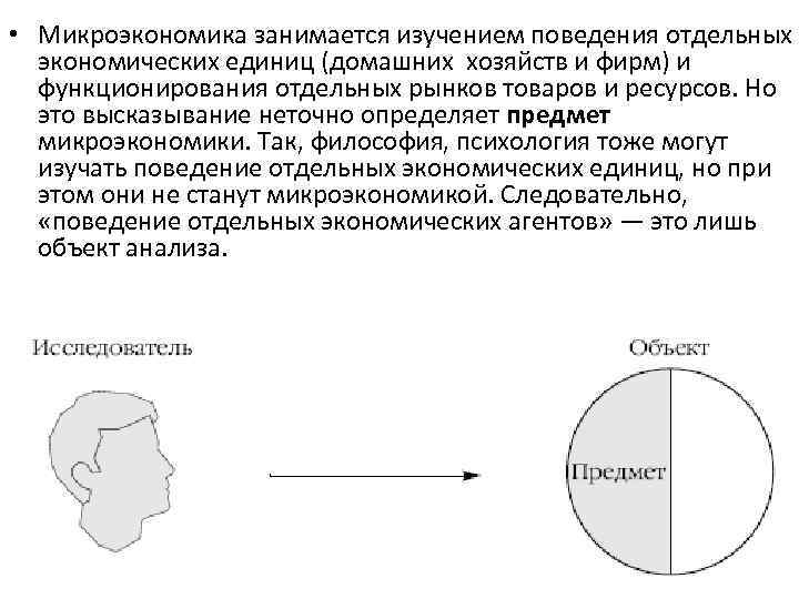  • Микроэкономика занимается изучением поведения отдельных экономических единиц (домашних хозяйств и фирм) и