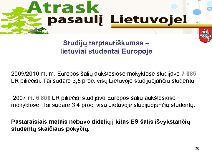 Studijų tarptautiškumas – lietuviai studentai Europoje 2009/2010 m. m. Europos šalių aukštosiose mokyklose studijavo