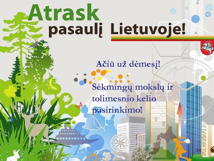 Ačiū už dėmesį! Sėkmingų mokslų ir tolimesnio kelio pasirinkimo! 34 