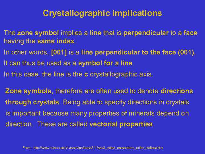 Crystallographic implications The zone symbol implies a line that is perpendicular to a face