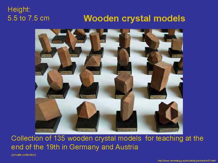 Height: 5. 5 to 7. 5 cm Wooden crystal models Collection of 135 wooden