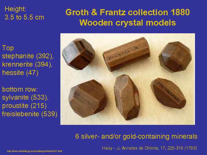 Height: 3. 5 to 5. 5 cm Groth & Frantz collection 1880 Wooden crystal