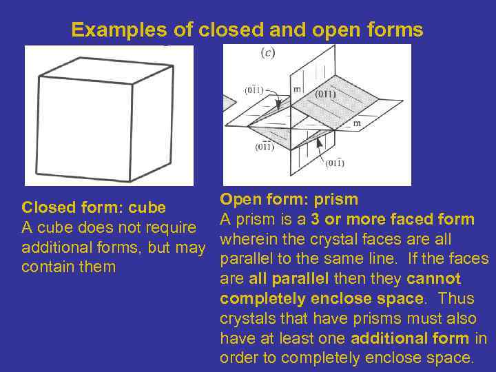 Examples of closed and open forms Closed form: cube A cube does not require