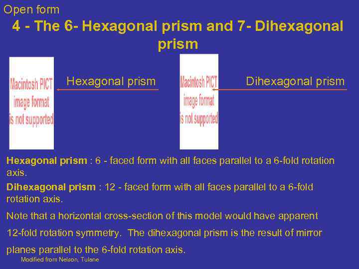 Open form 4 - The 6 - Hexagonal prism and 7 - Dihexagonal prism