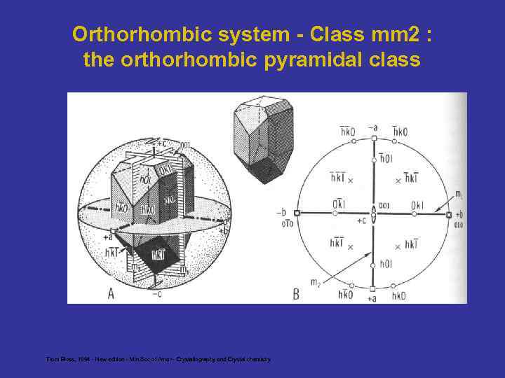 Orthorhombic system - Class mm 2 : the orthorhombic pyramidal class From Bloss, 1994