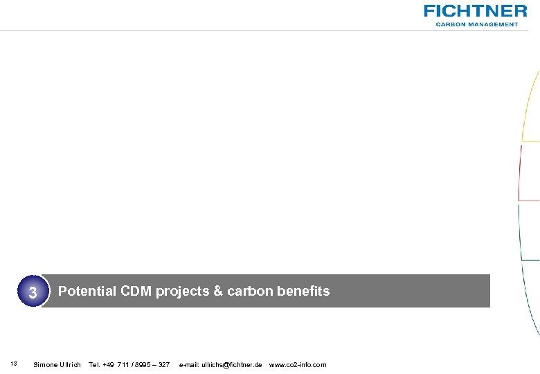 3 13 Potential CDM projects & carbon benefits Simone Ullrich Tel. +49 711 /