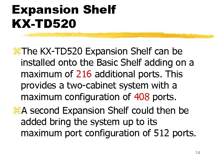 Expansion Shelf KX-TD 520 z. The KX-TD 520 Expansion Shelf can be installed onto