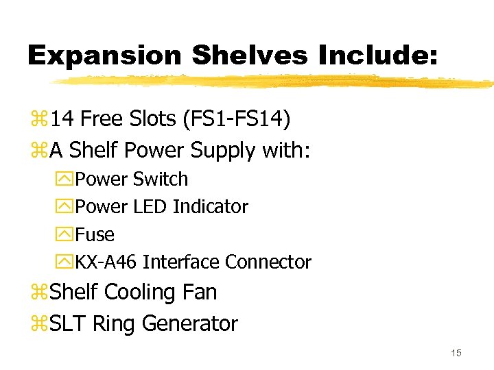 Expansion Shelves Include: z 14 Free Slots (FS 1 -FS 14) z. A Shelf