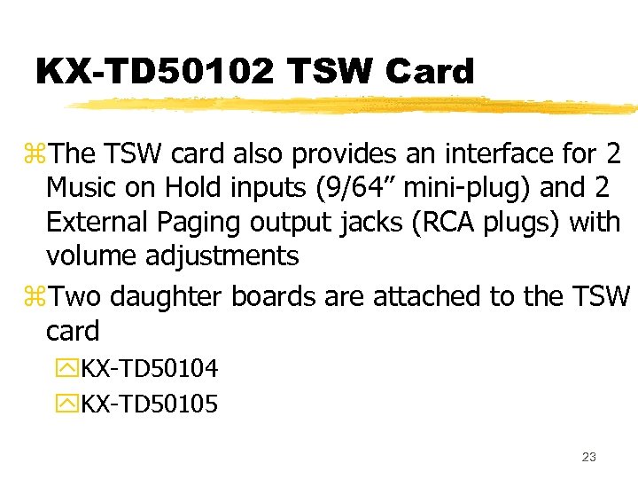 KX-TD 50102 TSW Card z. The TSW card also provides an interface for 2