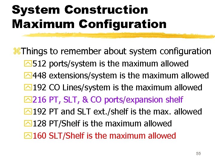 System Construction Maximum Configuration z. Things to remember about system configuration y 512 y