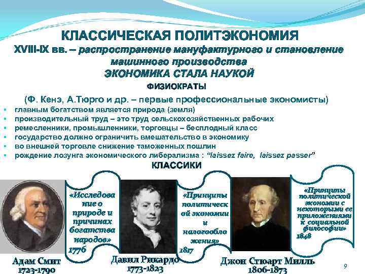 КЛАССИЧЕСКАЯ ПОЛИТЭКОНОМИЯ XVIII-IX вв. – распространение мануфактурного и становление машинного производства ЭКОНОМИКА СТАЛА НАУКОЙ