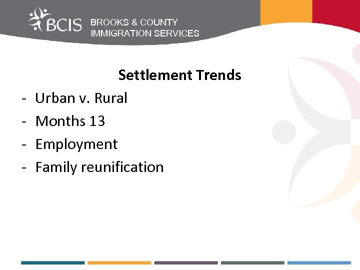 BROOKS & COUNTY IMMIGRATION SERVICES - Settlement Trends Urban v. Rural Months 13 Employment