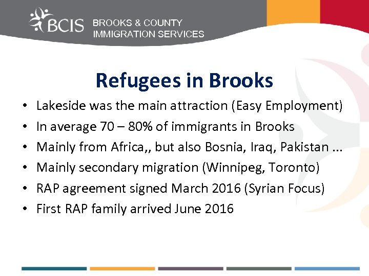 BROOKS & COUNTY IMMIGRATION SERVICES Refugees in Brooks • • • Lakeside was the