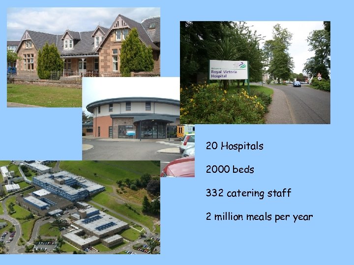 20 Hospitals 2000 beds 332 catering staff 2 million meals per year 